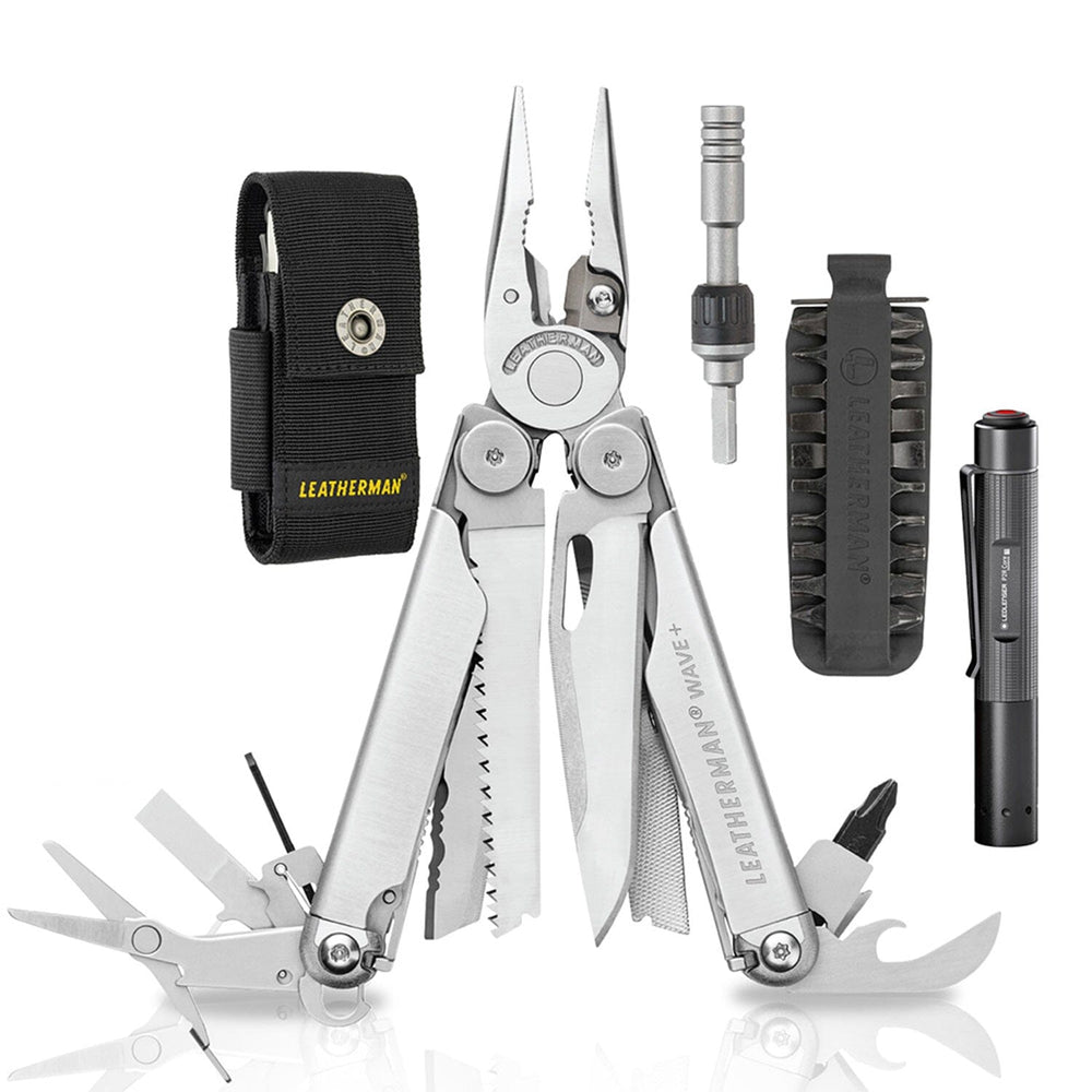 Kit de Multiherramienta WAVE+ Plata Leatherman con Linterna P2R Core Ledlenser Leatherman 