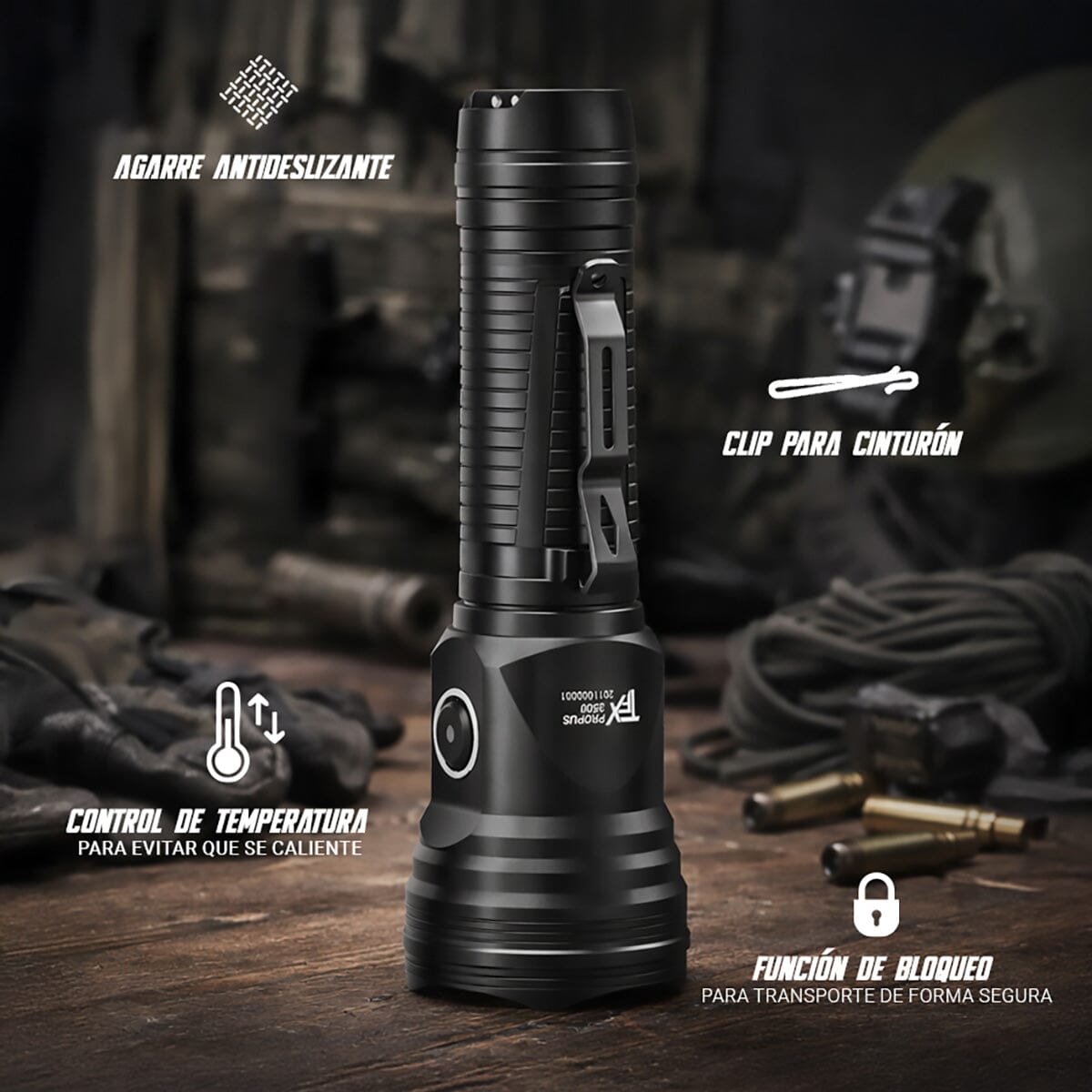 Linterna Recargable Táctica PROPUS 3500 Negra TFX TFX 