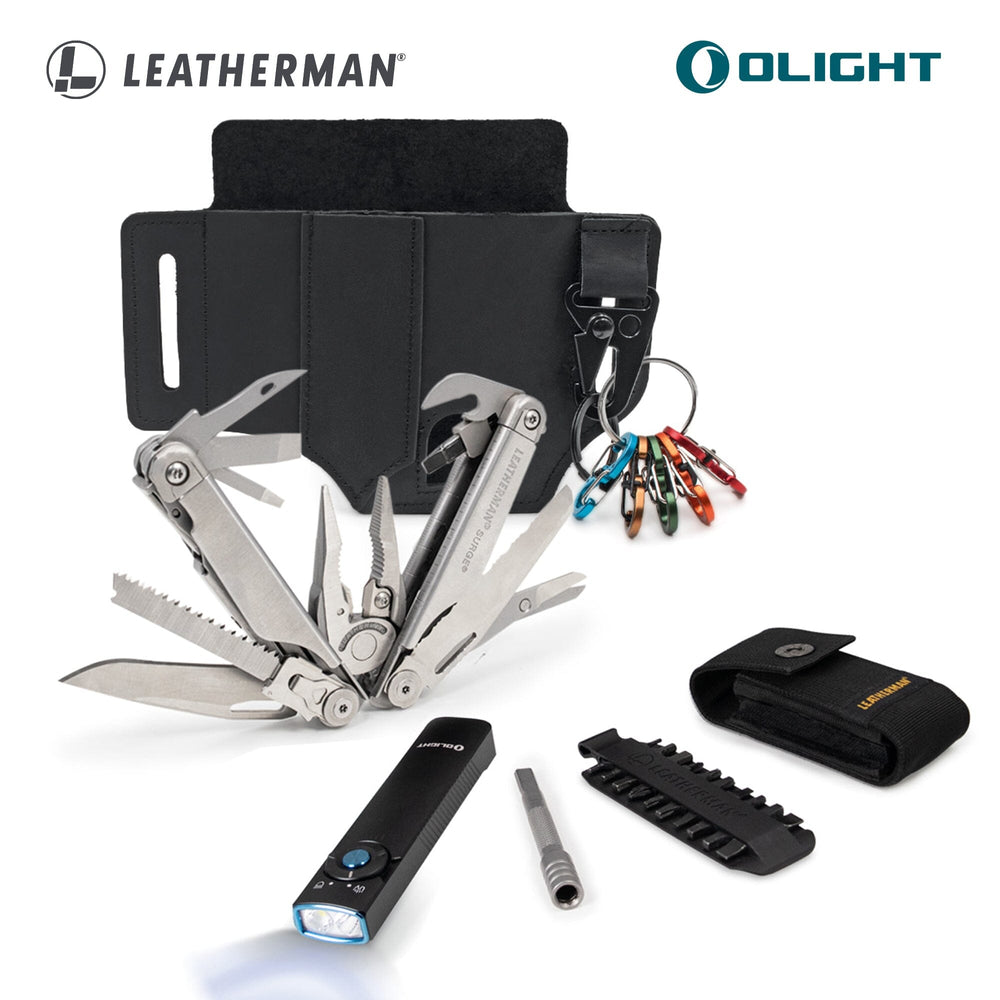 Kit SURGE Plata Leatherman con linterna ARKFELD UV Olight y Funda EDC Kit Toho Outdoor 