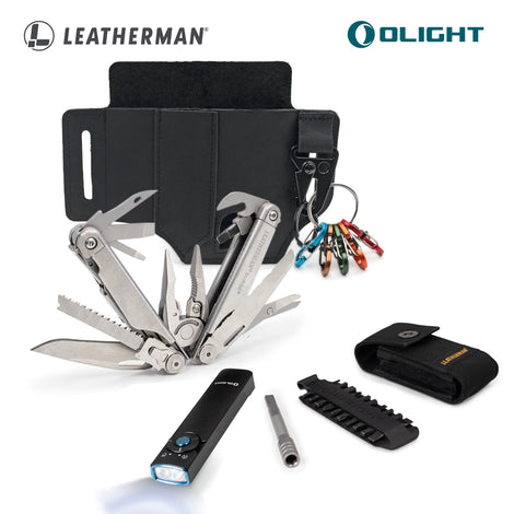 Kit SURGE Plata Leatherman con linterna ARKFELD UV Olight y Funda EDC Kit Toho Outdoor 