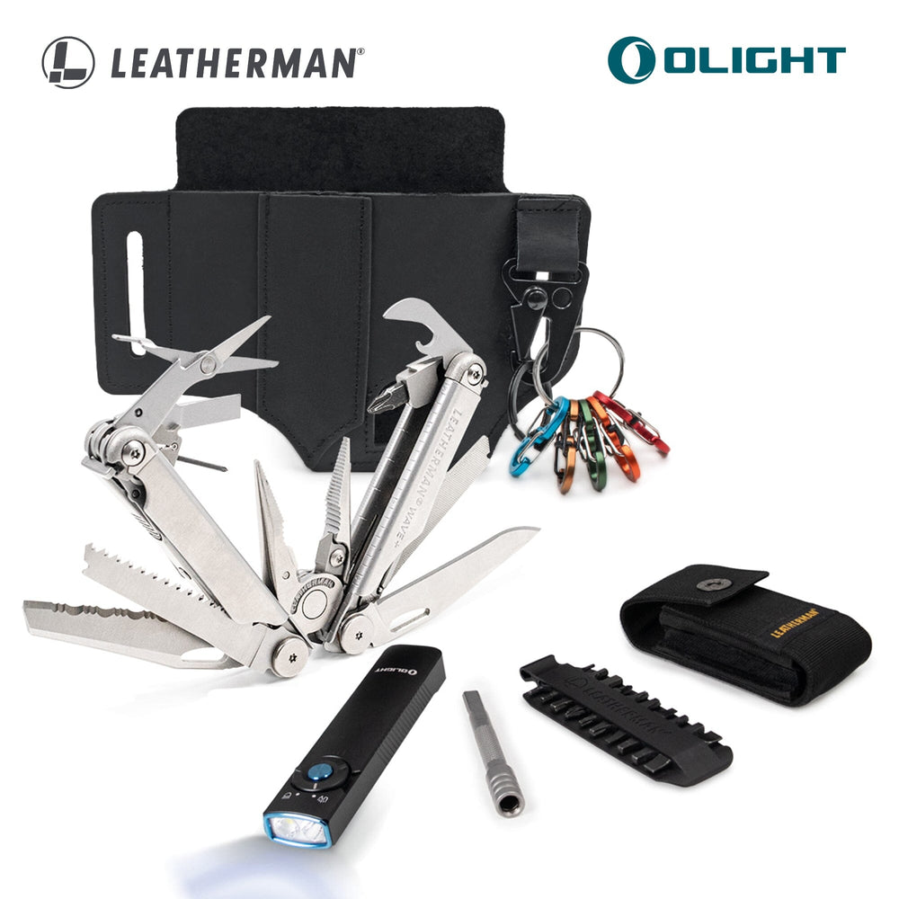 Kit WAVE Plata Leatherman con Linterna ARKFELD UV Olight y Funda EDC. Kit Toho Outdoor 