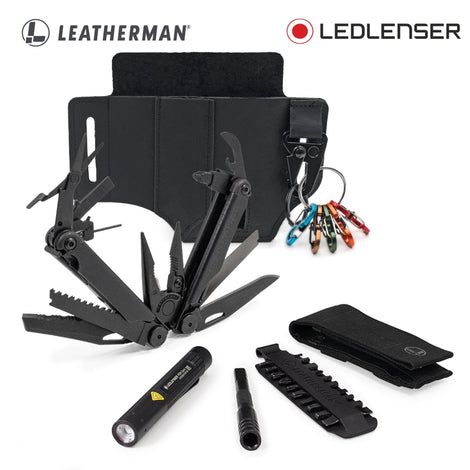 Kit WAVE Negra Leatherman con Linterna P2R CORE Ledlenser y Funda EDC. Kit Toho Outdoor 