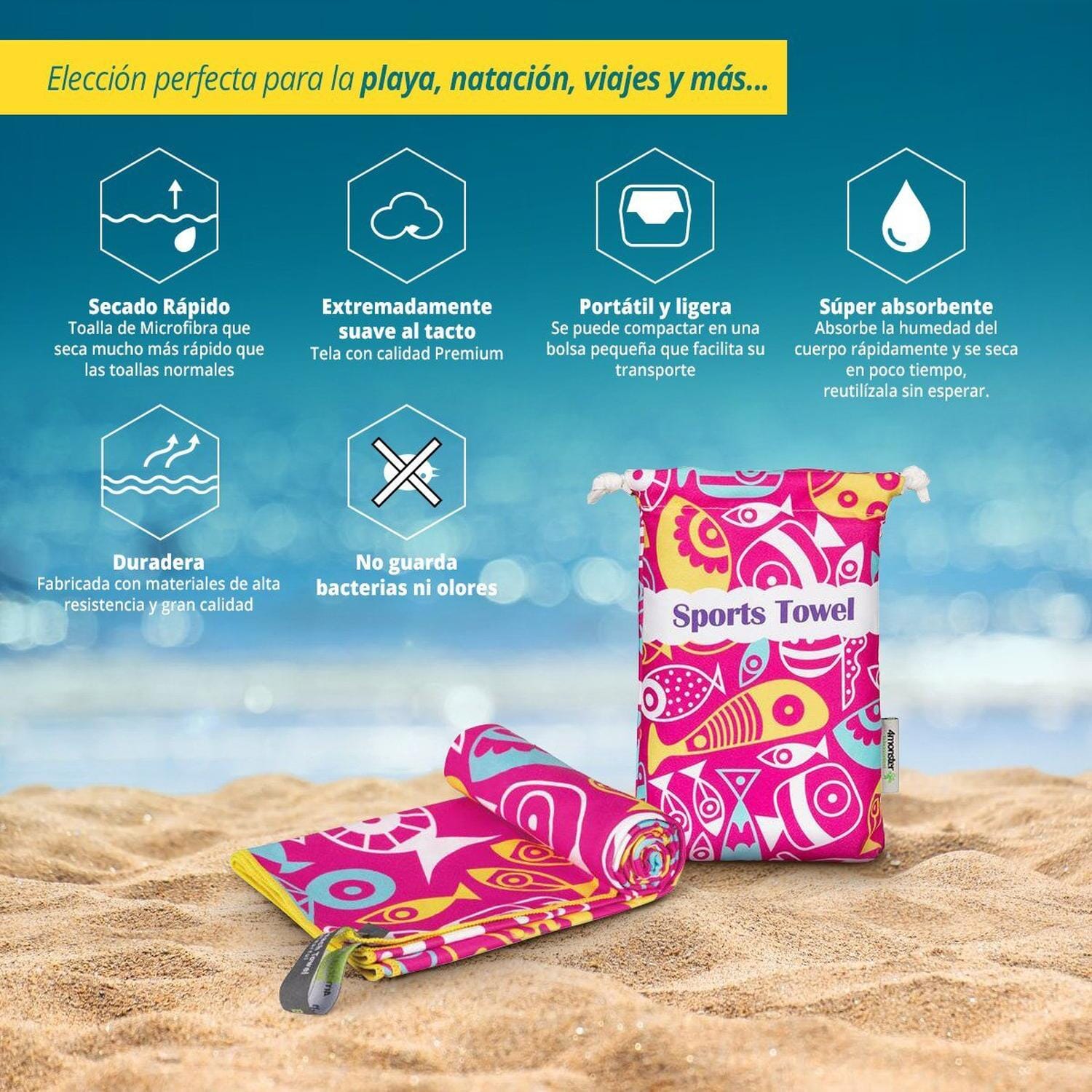Toalla de Playa de Microfibra Rosa 4Monster Toalla 4Monster 
