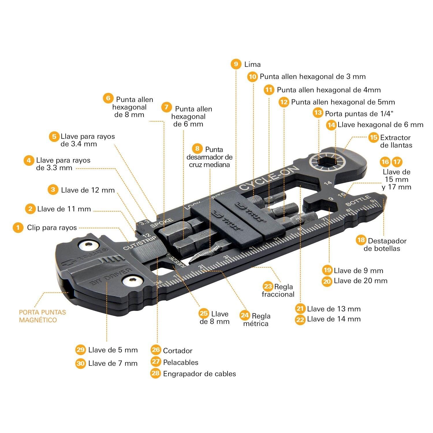 Multiherramienta para Bicicletas 30 en 1 CYCLE-ON Negra True Utility True Utility 
