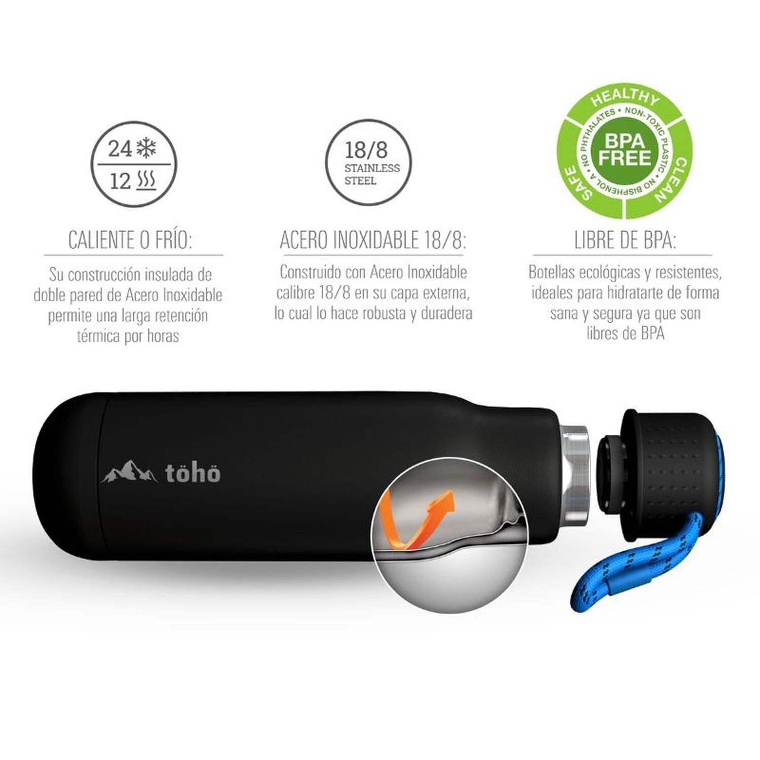 Termo de Acero Inoxidable de 500 ml Negro Toho Outdoor Toho Outdoor 