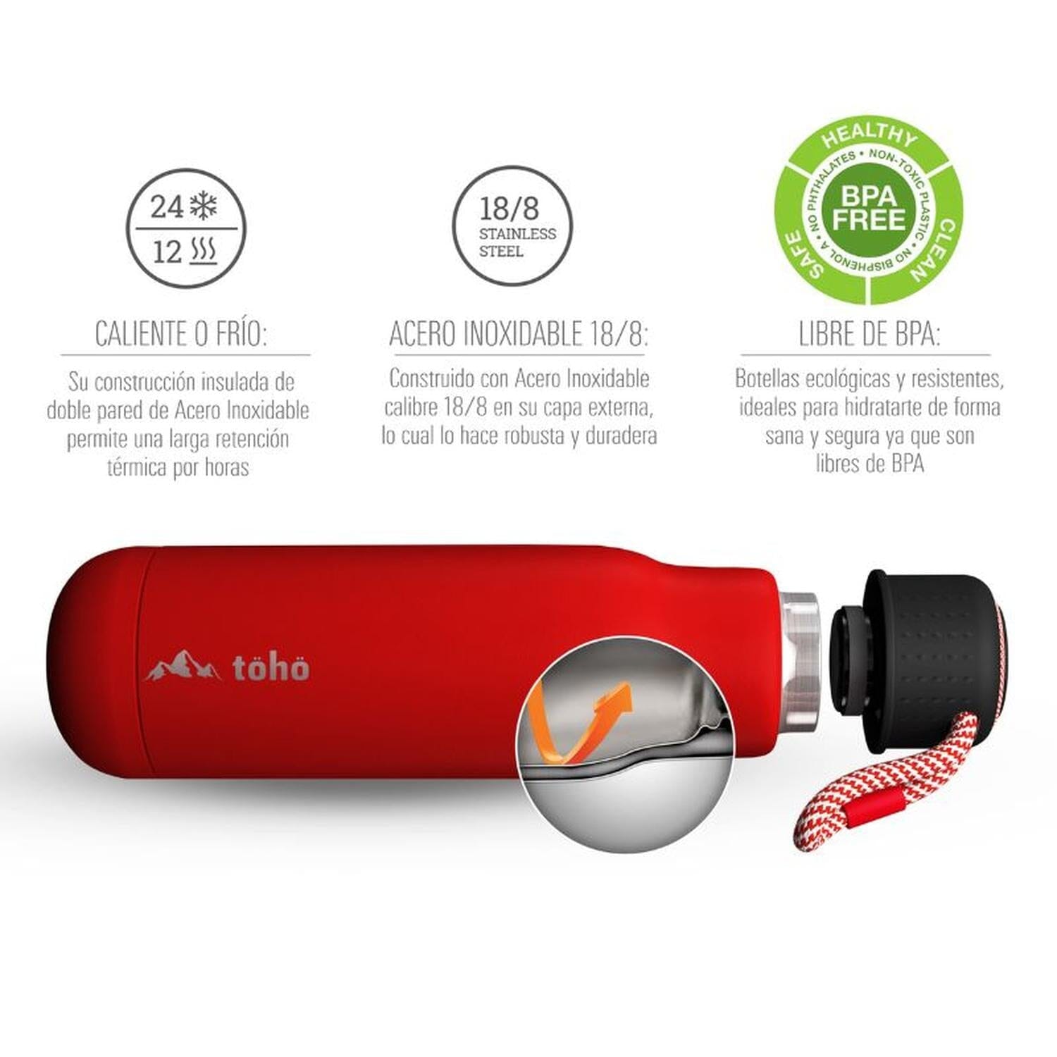 Termo de Acero Inoxidable de 500 ml Rojo Toho Outdoor Toho Outdoor 