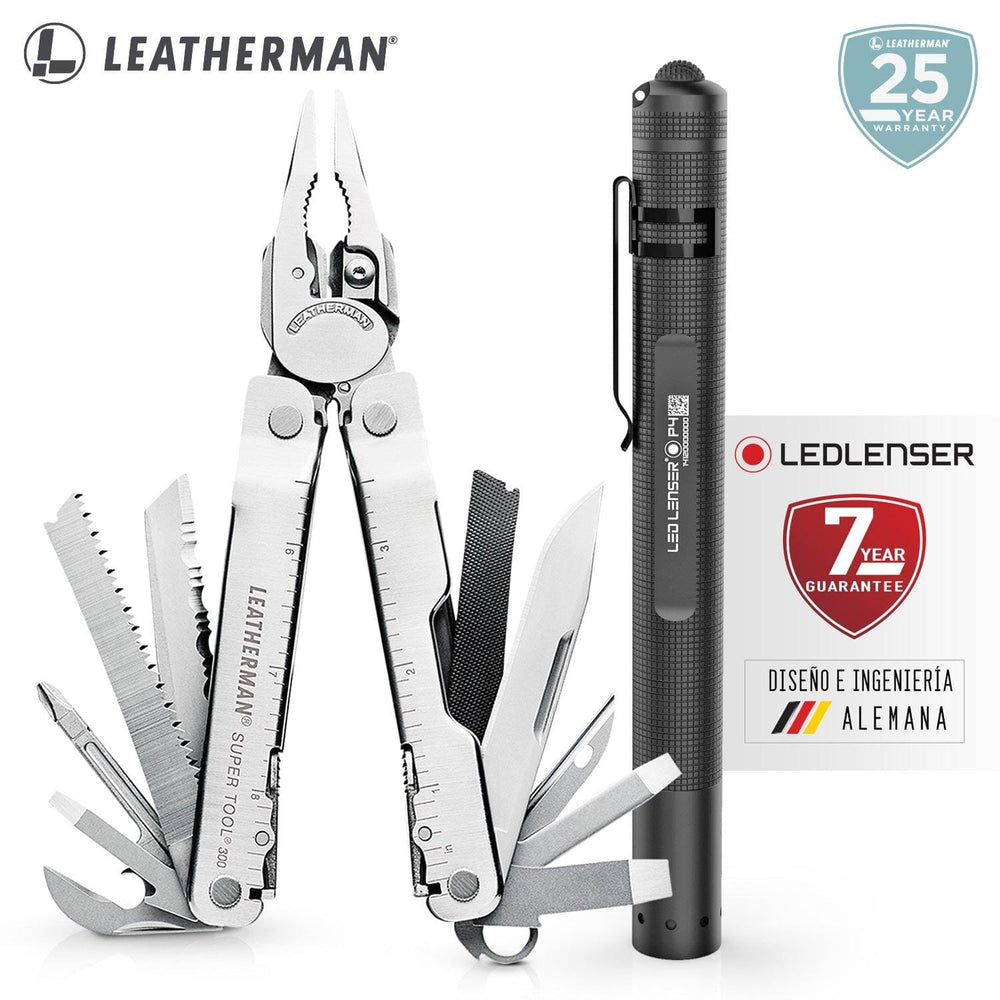 Kit de Multiherramienta CHARGE+ Plata Leatherman con Linterna P2R Core  Ledlenser